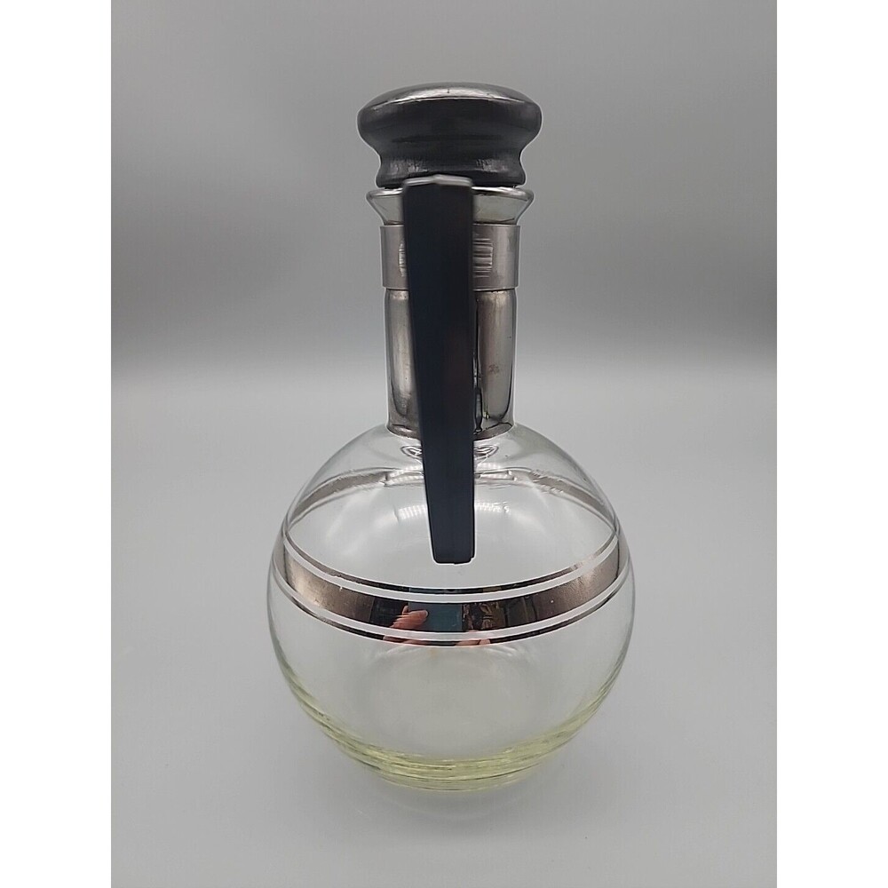 Vintage Inland Glass Silver Trim Coffee Carafe Cork Lid Dorothy Thorpe Style 6” - Picture 4 of 12
